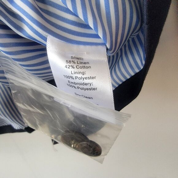 Talbots womens Embroidered Fruits Blazer size 10 linen blend navy 3/4 sleeve - Picture 7 of 7